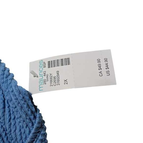 Maurices Blue Textured Adjustable Tie Bikini Top NWT 2X - Picture 3 of 9